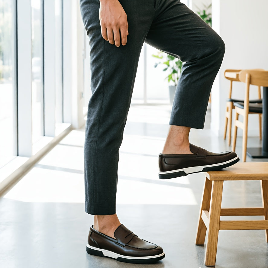 Men's Genuine PU Leather Slip-On Loafers, Breathable & Soft Sole