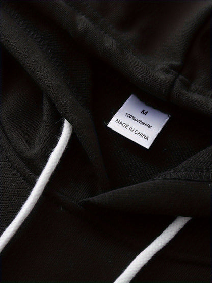 Men'S Golden Letter Print Hooded Sweatshirt - Happy New Year Lettering, Soft Knit Micro-Elastic Fabric, Loose Fit Casual Pullover Hoodie with Front Pocket, Streetwear Style, Unisex Apparel, Durable Material, Trendy Design, Ho