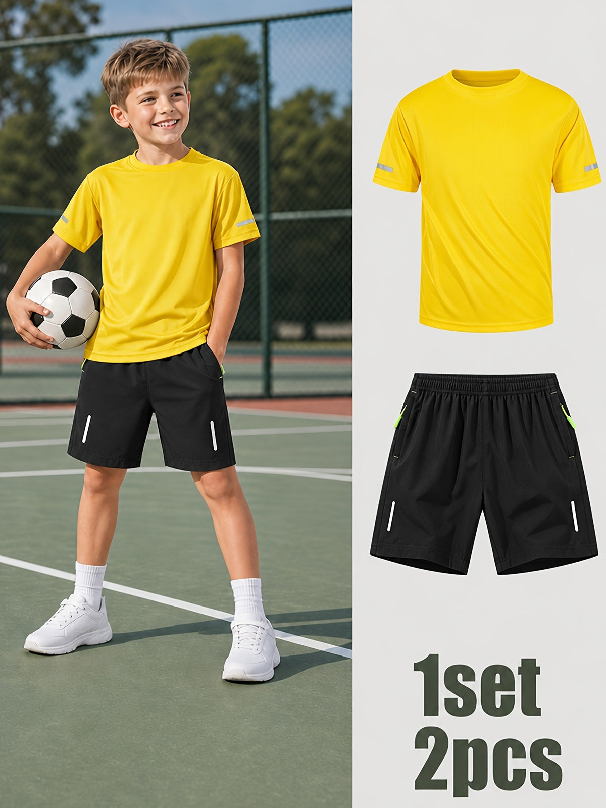 Boys' Quick-Dry Summer Shirt & Shorts Set with Reflective Strips