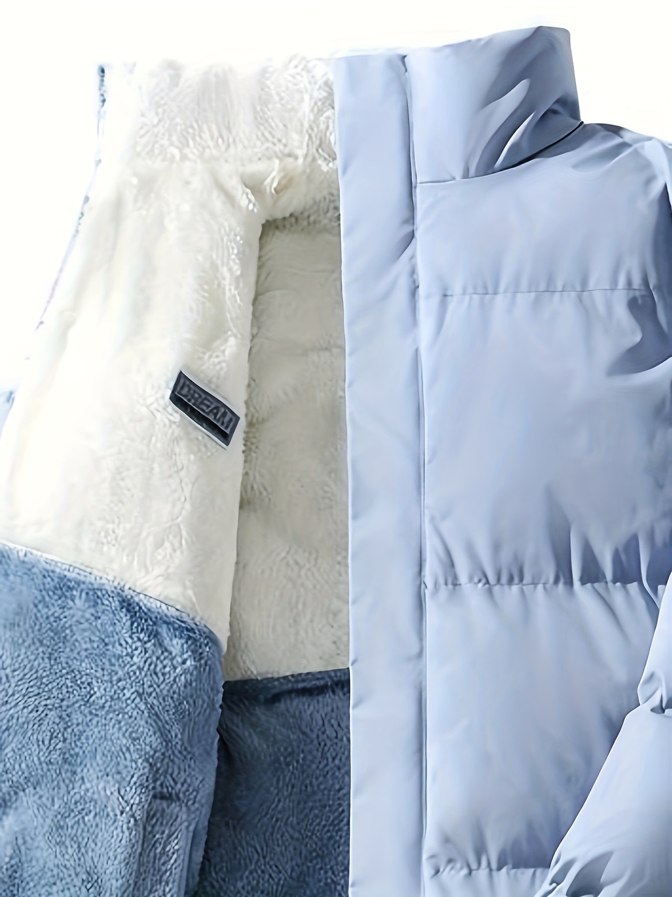 Men'S Double-Sided Fleece-Lined Thickened Jacket - Casual Stand Collar with Letter Print, Regular Fit, Pockets, Polyester Fill, Versatile for Fall/Winter, Winter Jacket