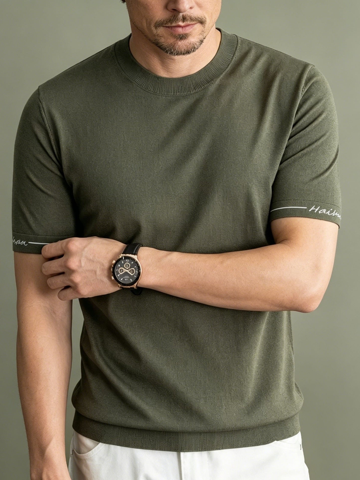 Men's Casual Crew Neck Knit Short Sleeve Summer Shirt