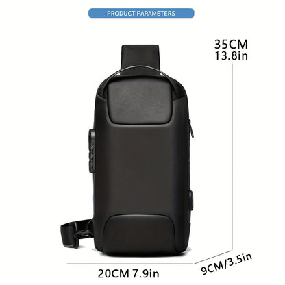Oxford Fabric Waist Bag with USB Charging  Combination Lock - Sleek Black Crossbody for Men  Women, Ideal for Outdoor Activities  Motorcycle Riding, Perfect Valentine's or Father's Gift, Motorcycle Bag