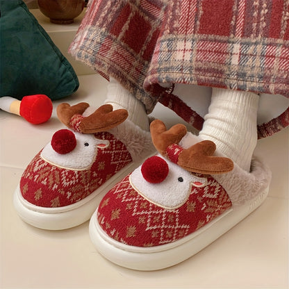 XIXITIAO Women's /Korean Style Winter Slippers - Deer & Reindeer Pattern Cozy Warm Booties, Soft Fabric & Sole for Indoor/Outdoor Use, Cute Animal Shoe for Christmas, Hand Washable