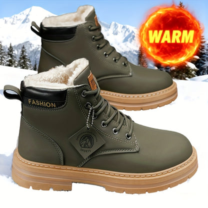 Men's Snow Sports Training Shoes for Autumn and Winter, Featuring a Plush-lined Thick Design for All-over Comfort. Soft, Light Beige-friendly, and Thickly Insulated for Warmth, Suitable for Various Winter Leisure Activities.