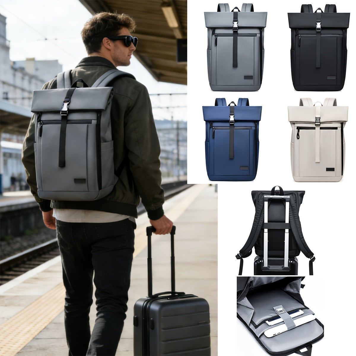 Casual Roll-Top Oxford Backpack for Men, College & Commuting