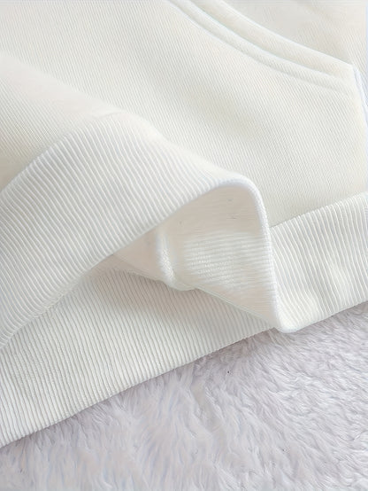 Women's White Christmas & New Year's Letter Print Hooded Sweatshirt - Long Sleeve Casual Pullover with Golden Glitter Lettering, Reindeer & Snowflake Design, Drawstring Hood, All-Season Cozy Sweater for Winter, Fall & Holiday