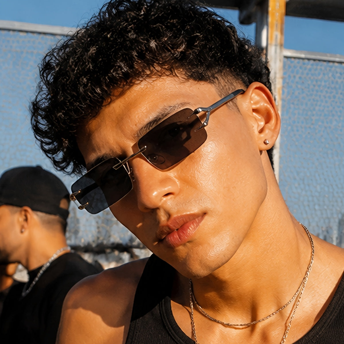 Men's Metal Square Rimless Glasses Vintage Zinc Alloy Frames