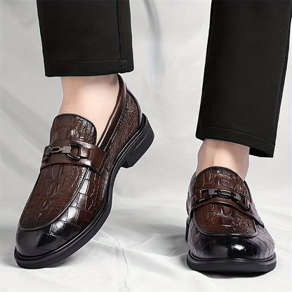 Men's Alligator Print Casual Loafers with Soft Rubber Sole