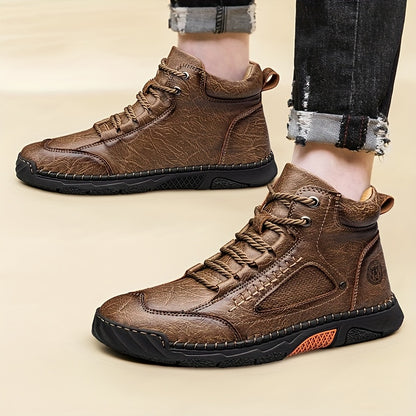 Men's Mid-Top Lace-Up Boots with Non-Slip Rubber Sole