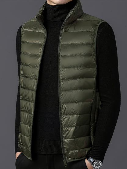 Men's Fashion Solid Color Single Vest, Youth Outdoor Sports Casual Jacket, Men's Spring Autumn Thin Stand Collar Cardigan Vest - ayq