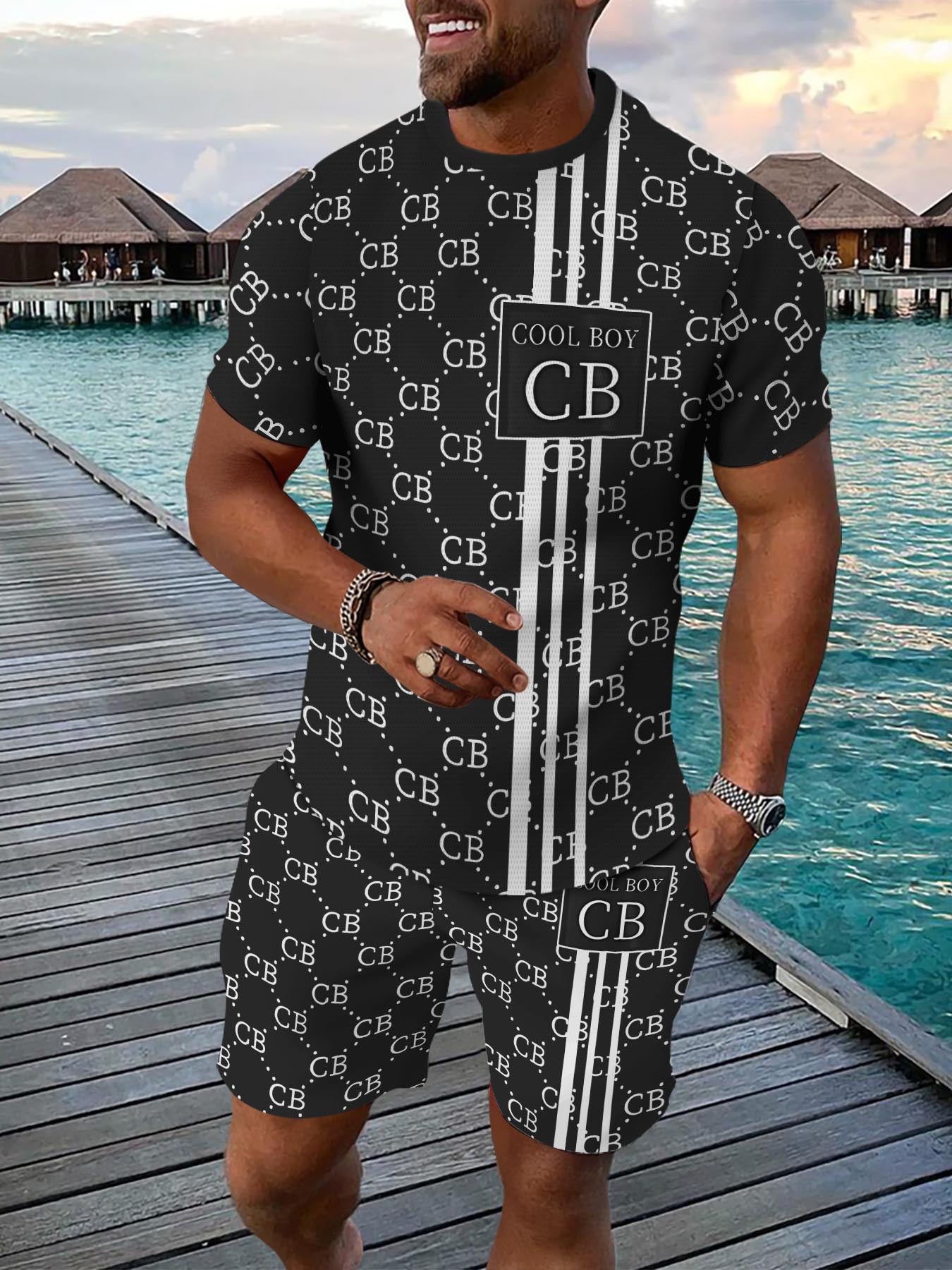 Casual Sports Suit Breathable Outdoor Casual Men's T-shirt and Five-Pants Set Summer 3D Printing Set for Adult Men
