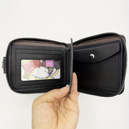 1pc of Casual Vintage Men'S Short Zip Wallet, Coin Purse with Pentagram Copper Buckle Design, Multifunctional Wallet (Christmas Gift)