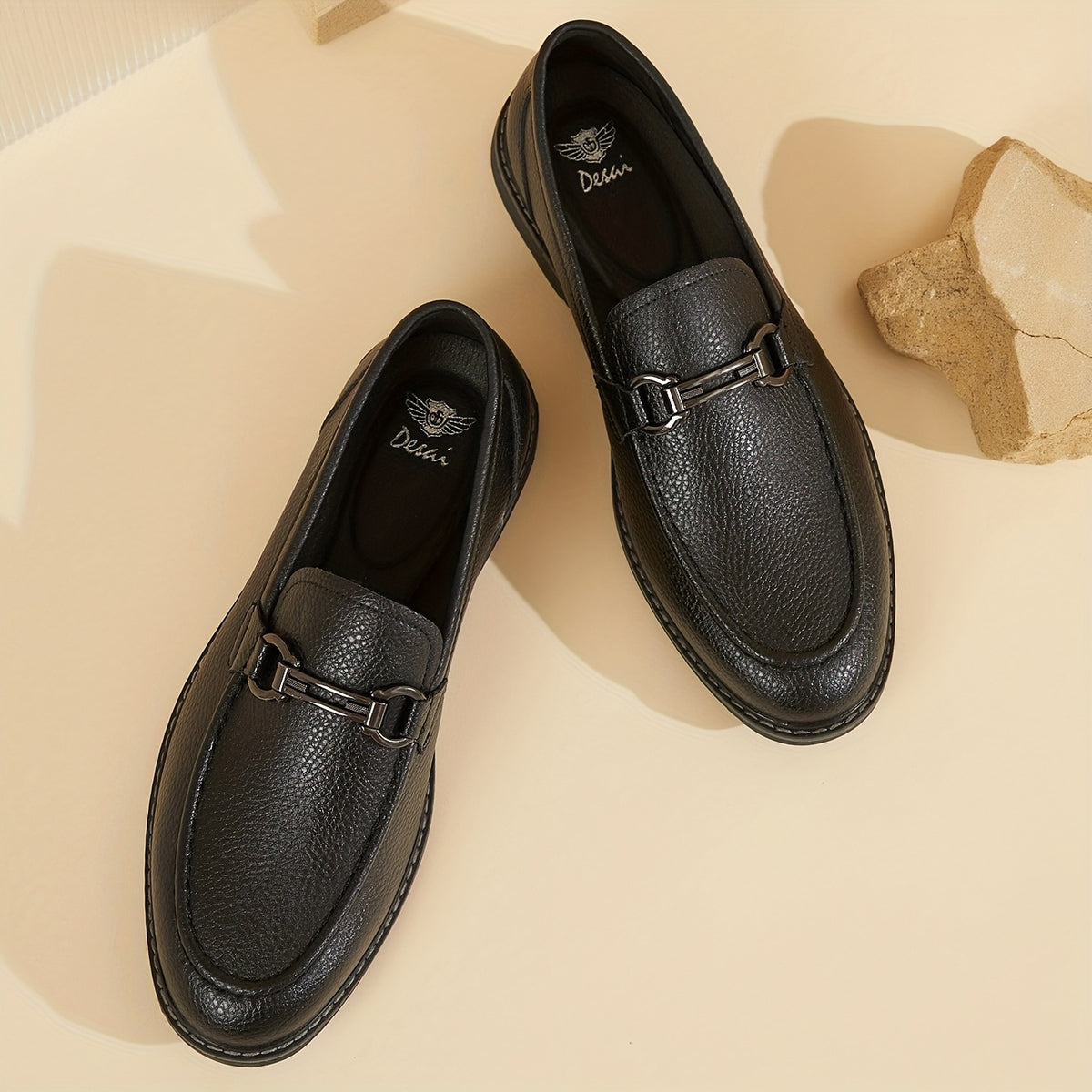 Men's Business Casual Slip-On Loafers with Metal Buckle