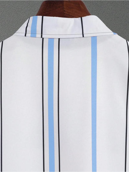 Men's Casual Summer Set - Striped Short-Sleeve Shirt & Shorts
