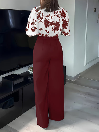 ZD0410952 Women's Printed Spring/Summer Elegant Commuter Casual Shirt 2pcs Set