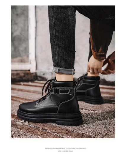 Large Size Men's High-Top Trendy British Style Short Boots Mid-Calf Work Boots Men's Hiking Boots High-Top Casual Shoes Short Boots