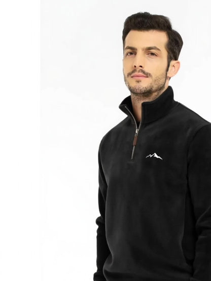 Men's Heavy-Duty Fleece-Like Winter Jacket with Full-Zip Closure & Mountain Logo Embellishment - Stand Collar Long Sleeve H-Shape Silhouette, Brown/White, Machine Washable Cold Weather Skiing & Outdoor Coat (No Belt)