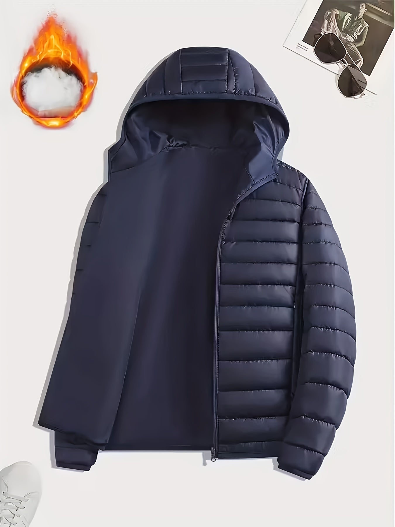 New Men'S Hooded Jacket, Thick And Warm Outerwear, Suitable for Outdoor Sports, Climbing, And Casual Wear in Winter. Features a Ribbed Design, Full Zipper Closure, And a Easy Yet Stylish Look