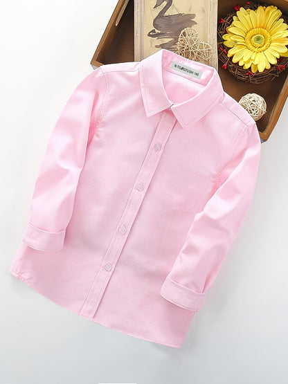Boys' Long-Sleeve White Cotton Blend School Shirt - Preppy Style