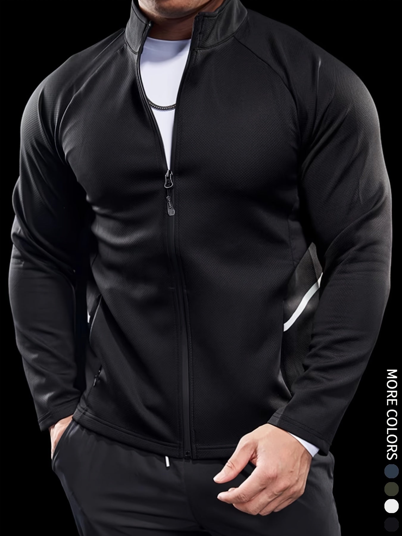 Men'S Slim Fit Quick-Dry Zip-Up Jacket - Lightweight Comfort Fabric, Stand Collar, Long Sleeves for Running & Outdoor Activities, Olive Green, Fall/Winter Casual Sportswear, Sportswear | Sleek Design | Durable Sportswear