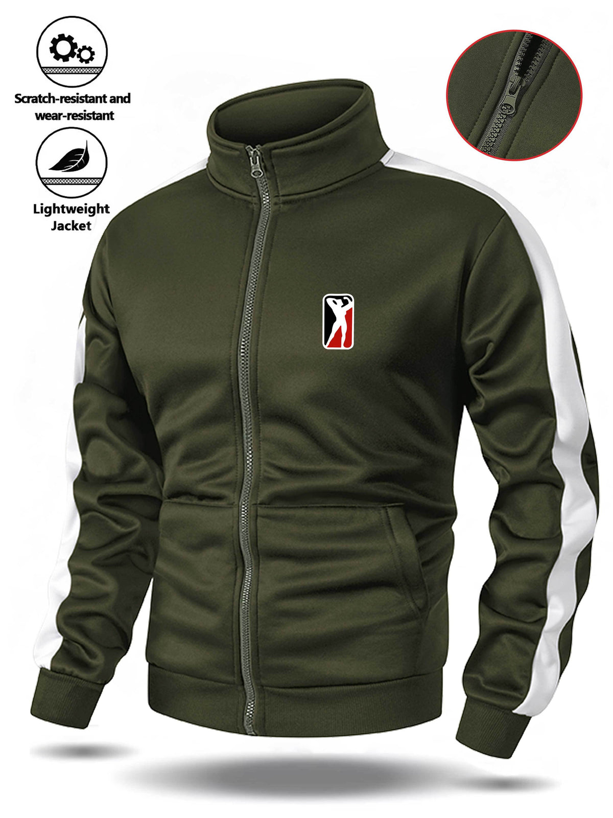 Men's Stand Collar Zip-Up Jacket with Striped Sleeves for Spring