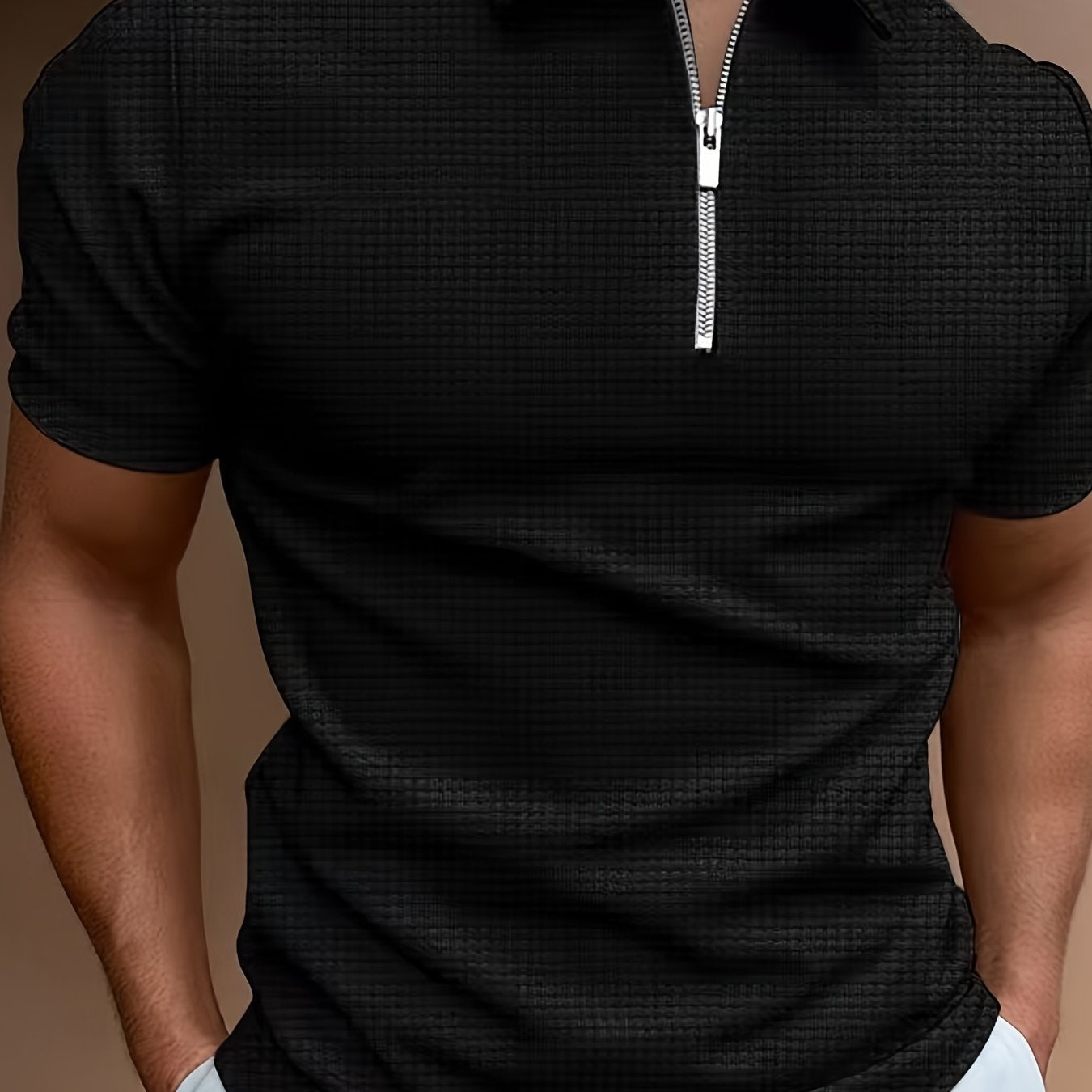 Men's Solid Short Sleeve Zipper Shirt, Casual Male Shirt For Summer Outdoor, Gift For Men - ayq