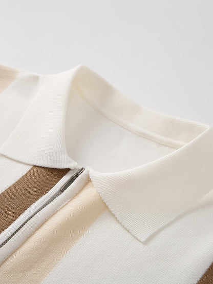 Men's Summer Short-Sleeve Polo Shirt with Zipper Lapel