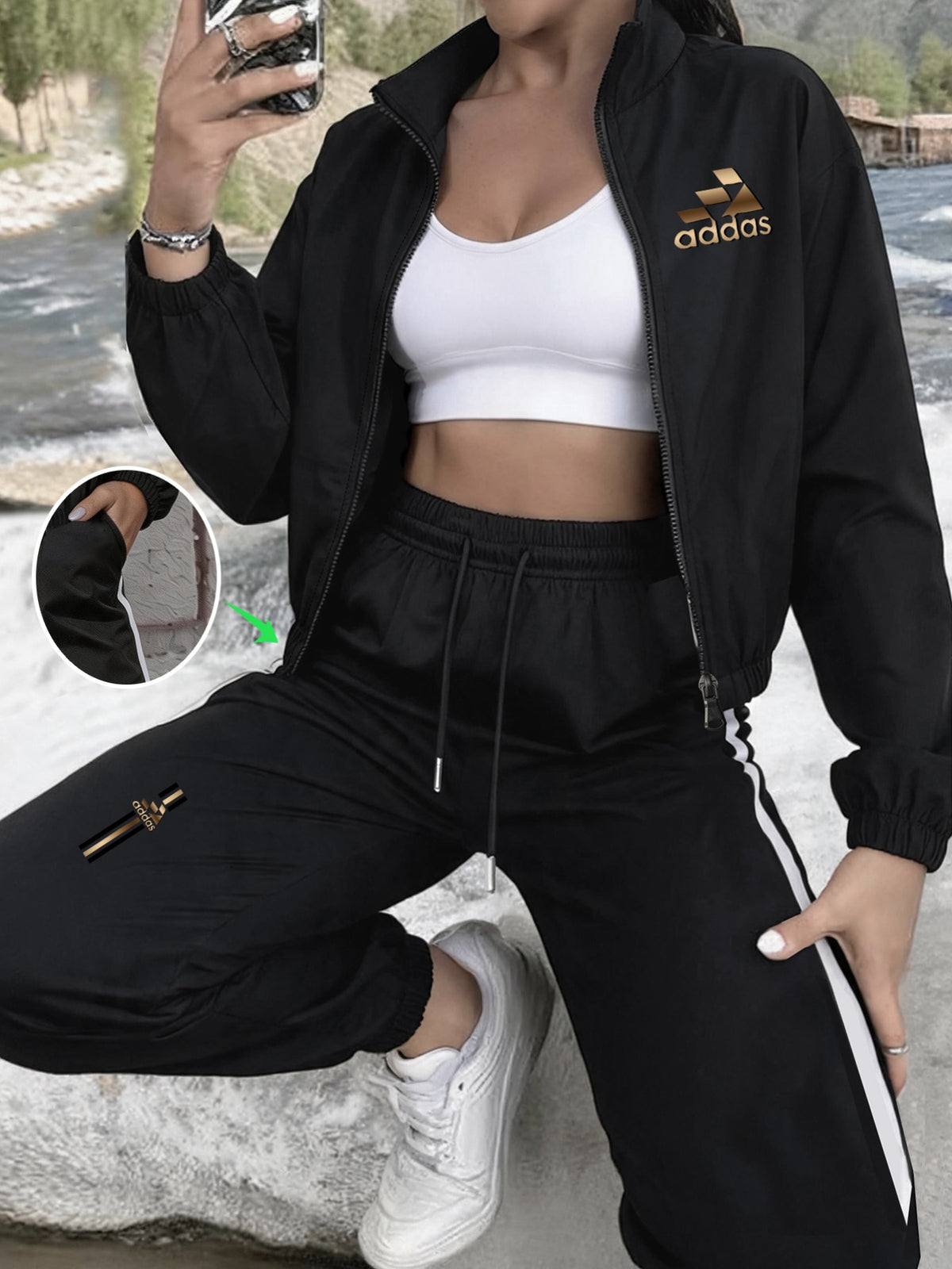 Women's Autumn/Winter Trench Coat and Jogger Pants Set - ayq