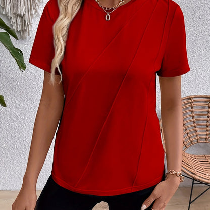 Women's Elegant Light Grey Short Sleeve Round Neck T-Shirt - Soft Medium-Stretch Fabric, Machine Washable, Versatile All-Season Casual Top, Casual Attire, Sophisticated Style, Comfortable Fit