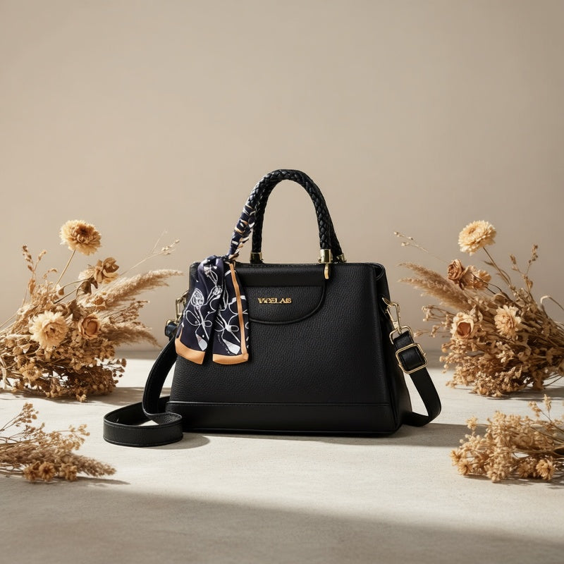 Chic Women's Shoulder Bag with Scarf Accent and Adjustable Strap