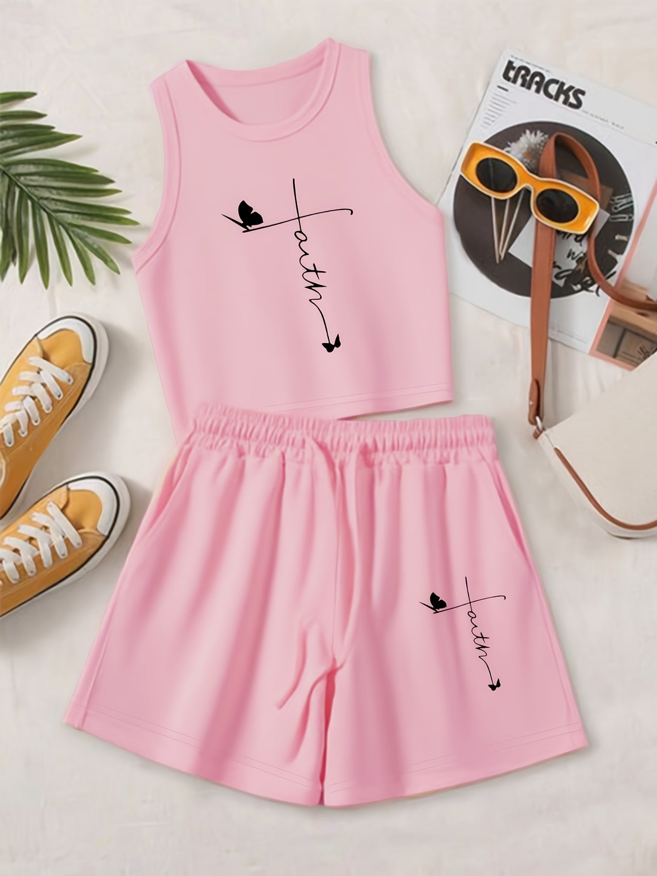 Women's Casual Two-Piece Set with Graphic Tee & Wide Leg Pants