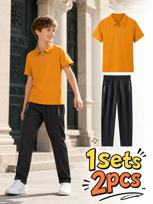 Boys' Spring/Summer Polo Shirt & Stretch Trousers Set