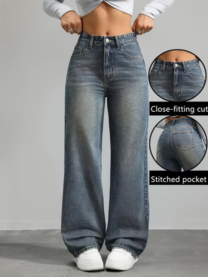 Women's High-Waist Retro Loose Straight-Leg Denim Jeans