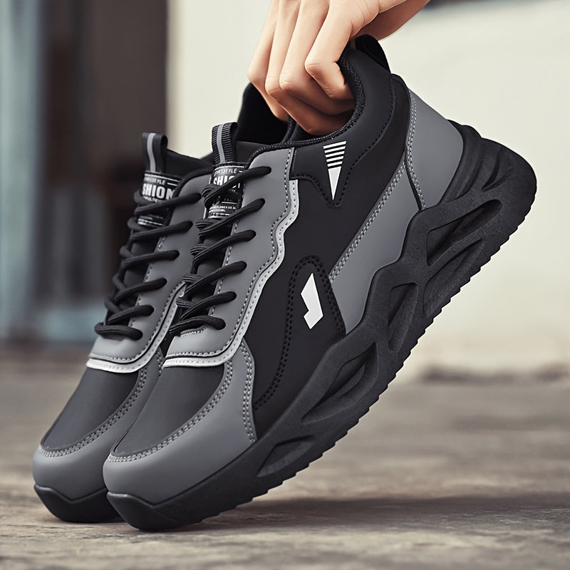 Men's Retro Sporty Casual Sneakers - Low-Top Breathable PU Upper, Cushioned EVA Insole  Durable PVC Outsole - All-Season Comfort for Daily Wear, Running  Casual Outings - Black