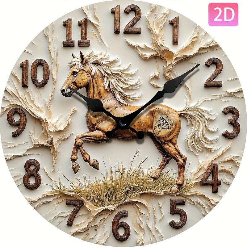 One piece, running horse wall clock, silent movement, suitable for home decoration and gift-giving, AA Battery not included