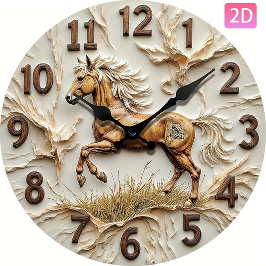 One piece, running horse wall clock, silent movement, suitable for home decoration and gift-giving, AA Battery not included