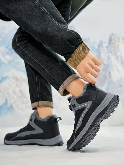 MAINALUN Men'S High-Top Winter Snow Boots - Heavy-Duty Warm Hiking Shoes with Plush Lining, Non-Slip PVC Sole, All-Terrain Traction - Heavy-Duty Winter Boots for Skiing, Snowboarding, Ice Fishing - Lightweight & Warm - Ideal