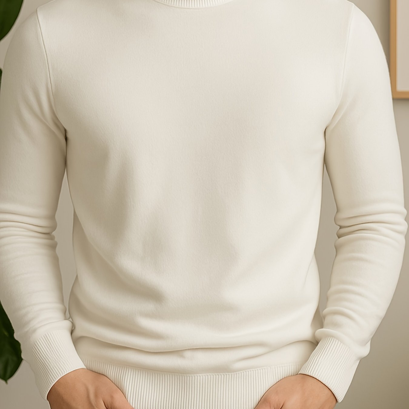 Early Autumn Men's Classic Solid Color Sweater - Minimalist Style, High Neck Warm Design, Soft and Fitted Texture with Elastic Ribbed Cuffs and Hem for a Snug Fit at Wrist and Waist