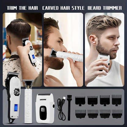 WEEME 3pcs/1Set Men'S Hair Clipper, USB Rechargeable Electric Hair Clipper & Shaver Set with Digital Display, Cordless Hair Trimmer for Home & Salon Use, Perfect Grooming Gift for Men with Smooth Blade, USB Charging, Lithium - ayq
