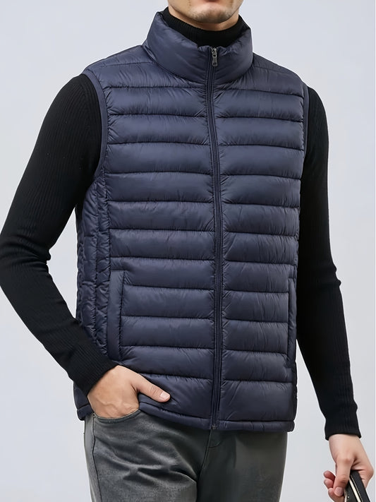 Fall/Winter Men'S Lightweight Jacket/Collar Vest- Fiber Vest, Side Pocket Jacket, Men'S Coat, Active Lifestyle Vest, Spring College Wear, Autumn Winter Spring Coat, Mature Look