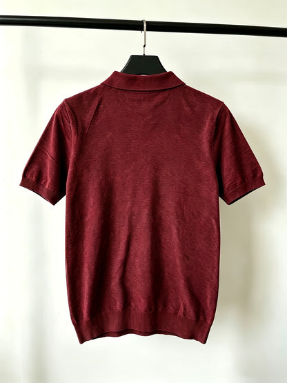 Men's Knit Polo Shirt with Geometric Pattern - Lightweight Summer Styl