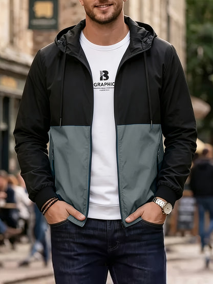 Men's Casual Hooded Drawstring Jacket Lightweight Softshell