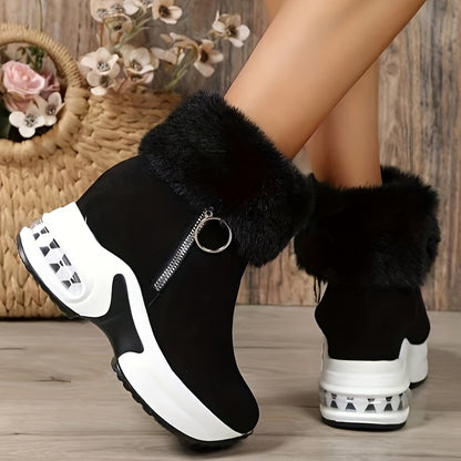 Women's Mid-Calf Boots, Winter New Arrival Thick-Soled Fleece-Lined Warm Short Ankle Boots with Extra Padding