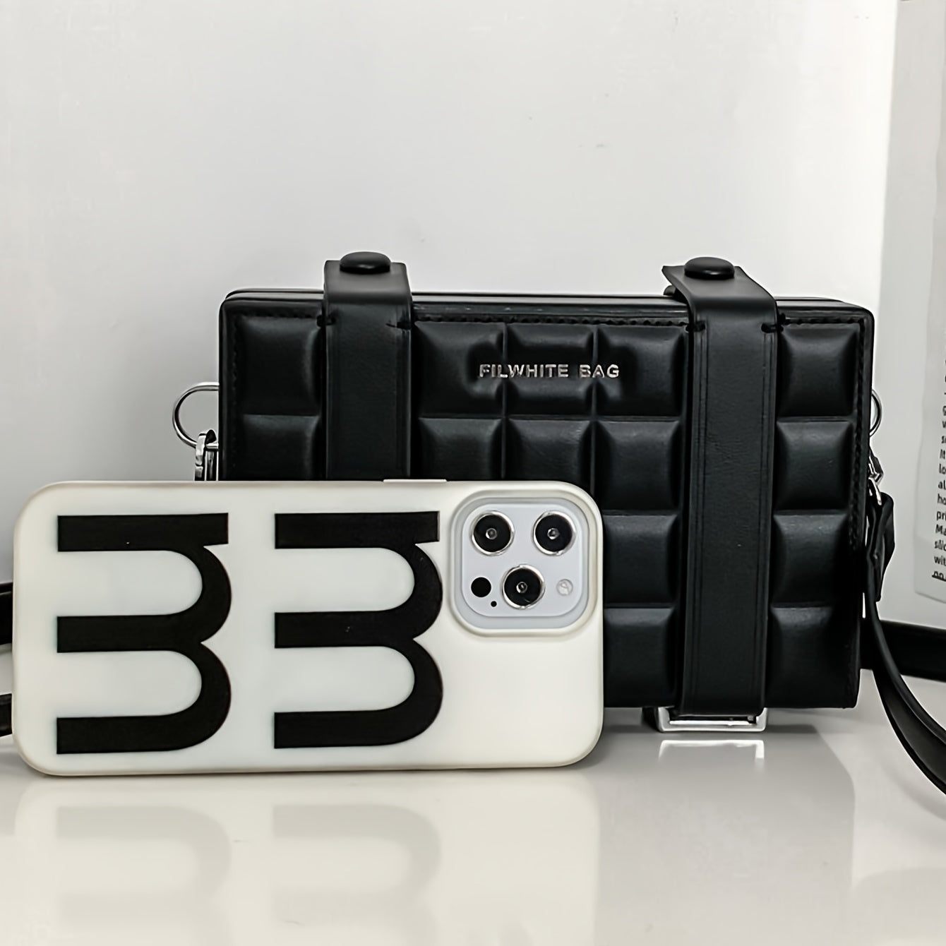 [Business Essential] Stylish Men’s Mini Box Crossbody Bag - Black, Adjustable Strap, Embossed Design, Compact Square Bag for Travel, Commute  Casual Outings, Summer Day Bag   Sporty Style Bag   Durable