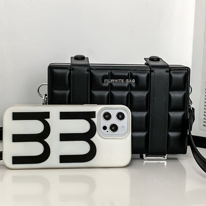 [Business Essential] Stylish Men’s Mini Box Crossbody Bag - Black, Adjustable Strap, Embossed Design, Compact Square Bag for Travel, Commute  Casual Outings, Summer Day Bag   Sporty Style Bag   Durable