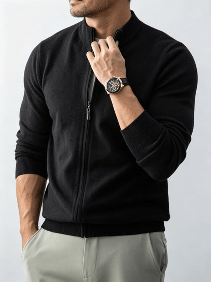 Men's Stand Collar Knit Cardigan Full-Zip Casual Fall Sweater