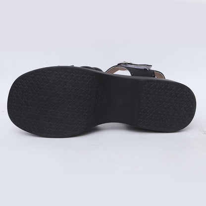 Women'S Plus Size Fashion Platform Sandals - Black Open Toe with Buckle Closure, Thick Sole, PU Cover, Comfortable Summer Shoes for Casual Wear, Strappy Sandals