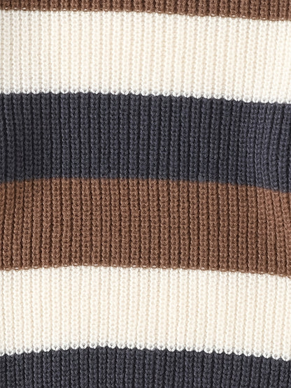 JNBLDA Chic Striped Knitted Sweater, Men's Casual Warm Stretch Round Neck Pullover Sweater for Fall Winter