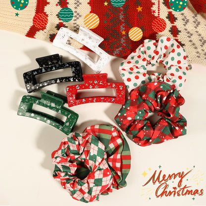 8pcs Set Sparkling Snowflake & Christmas Hair Clips and Scrunchies Bundle - Red/Green/Black/Golden Winter Hair with Elastic Bands, Holiday Party Favors for Women &, Gift Set (Snowflake Patterns, Bows, Bell Designs)