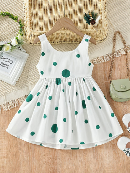 Girls' Cute White Cotton Polka Dot Spaghetti Strap Dress
